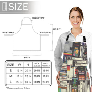 Cassettes VHS Games Adjustable Apron Cooking Kitchen Restaurant Bar Chef Bib Unisex Canvas Aprons for Women Men Kids