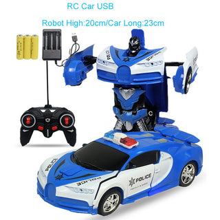 24CM 1:18 RC Car Toy Remote Transformation Robot One Key Deformation Electric Remote-controlled Toy Police Cars for Kids Boy E01