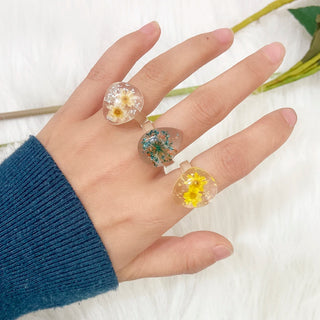 Lost Lady Fashion Transparent Chunky Epoxy Resin Rings Cute Multicolor Dried Flower Finger Rings for Women Party Jewelry Gifts