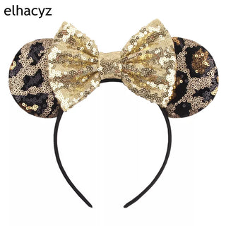 2024 Popular Glitter Leopard Sequins Mouse Ears Hairband Women Girls Cosplay Headband Party Head Wear DIY Kids Hair Accessories