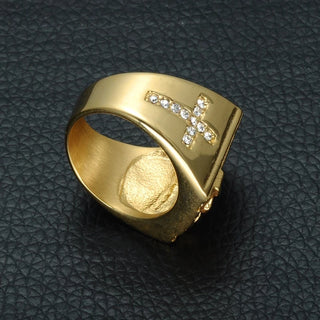 New Men Ring Cross White Cubic Zirconia Ring Gold Color Band Male Jewelry Vintage Accessories Finger Rings