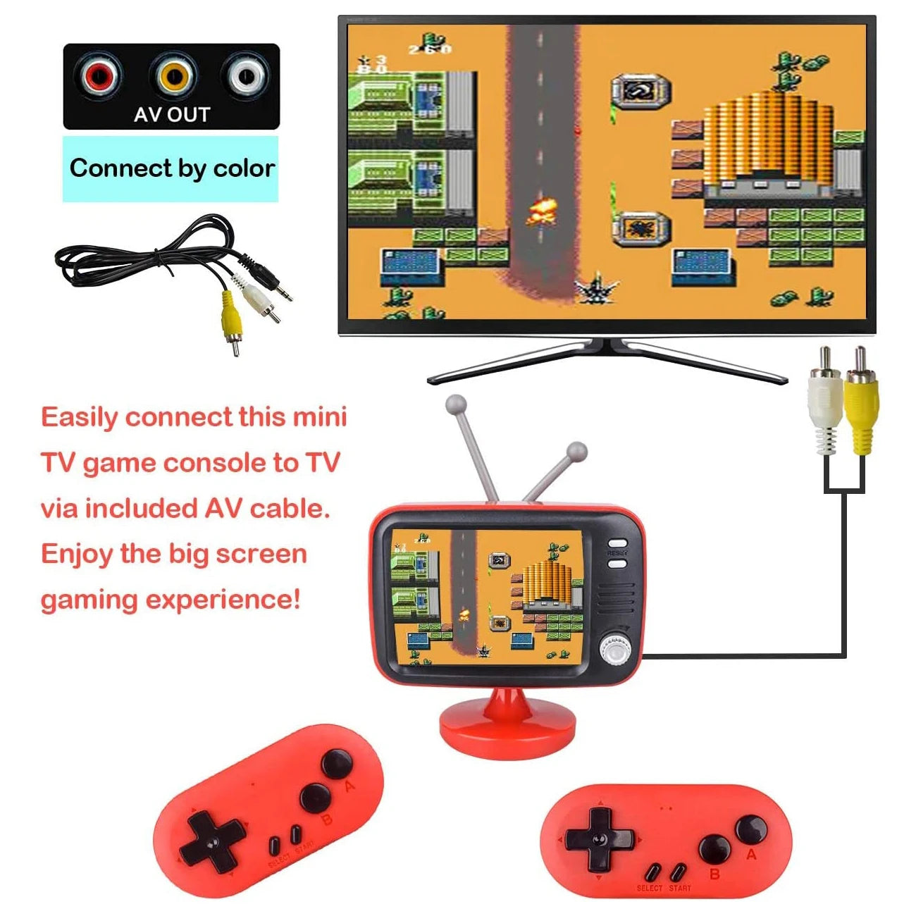 PLAYGO Retro Handheld Game Console video Game Player With 300 Game system Mini TV Style Game Machine With Wireless Controller