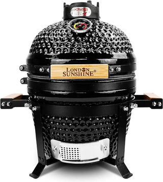 London Sunshine Ceramic BBQ Charcoal Kamado Grill 13 inch Portable Tabletop BBQ Grill Black