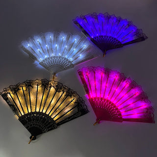 Glowing Lace Rose Fan Lighting Up In The Dark Night Party Luminou LED Fan For Girls Ladies Women Dancing Music Performance