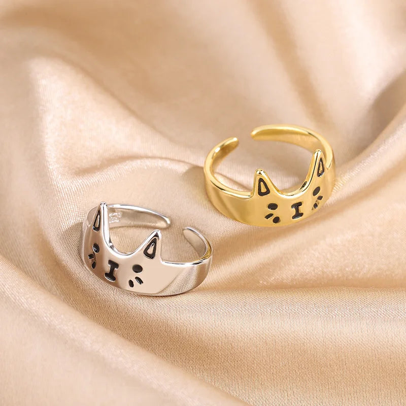 Korean Style Cat Rings for Women Men Trendy Finger Ring Jewelry Cute Gift Resizable