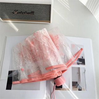 Korean Umbrella Folding Cute Korean Mini Fresh Simple Sen Series Trifold Cherry Blossom Transparent Japanese Umbrella