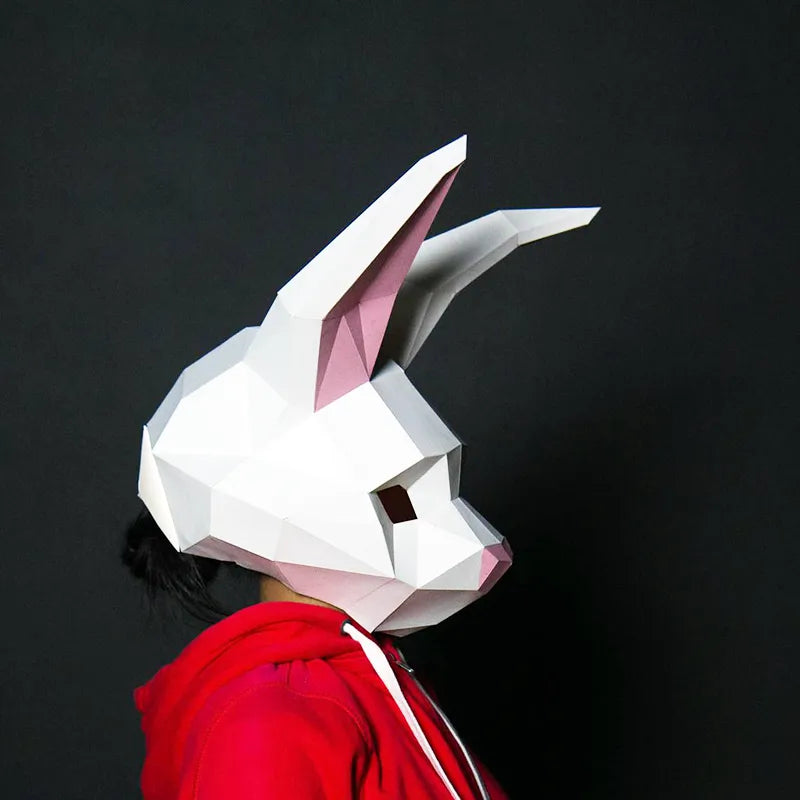 3D Paper Model Wearable Mask Rabbit Animal Cosplay DIY Papercraft Origami Headgear Christmas Halloween Prom Party Girls Gift