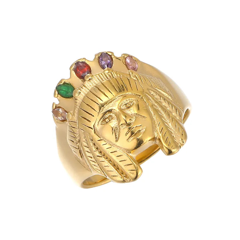 Stainless Steel High Polished Punk Gold Plated Indian Ring Men