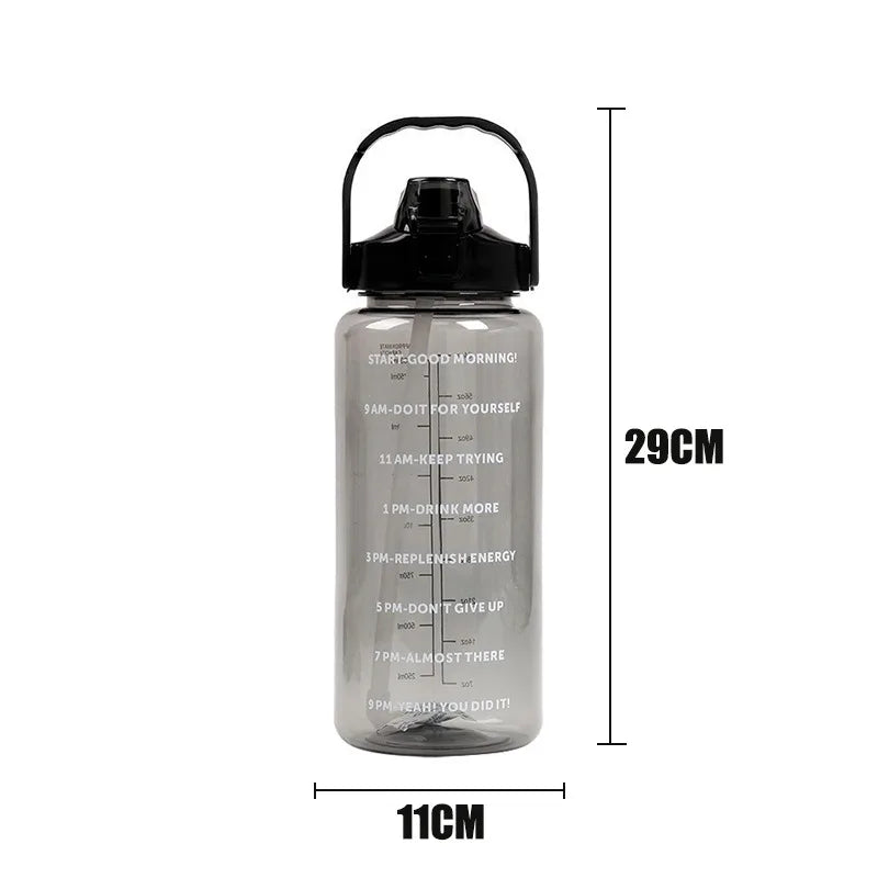 2 Liters Straw Plastic Water Bottle Large Portable Travel Bottle Sports Fitness Cup High Value Big Fat Cup Adult Universal