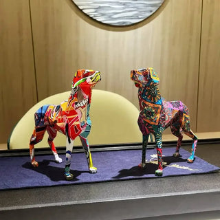 Colorful resin dog craft ornaments, Tuya dog statues, living room office entrance wine cabinet decoration ornaments.