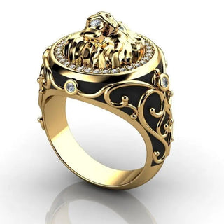 18K Gold  Color Full Diamond Zircon Lion Ring for Men