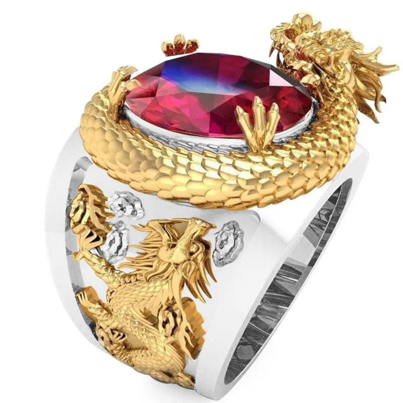 Punkboy Creative Rings for Men Snake Tiger Panther Battle Fighting Design Male Ring Punk Fashion Hip Hop Animal Party Jewelry