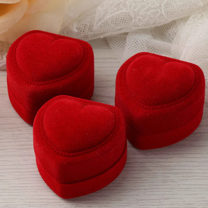 High Grade Velvet Heart Ring Box Red Love Shaped Rings Earring Holder Boxes Engagement Wedding Valentine Gift Jewelry Display