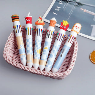 12Pcs Creative Fast Food 10 Colors Ballpoint Pen Cute Ice Cream Pizza Cola Graffiti Kids Stationery School Office Supplies Gifts