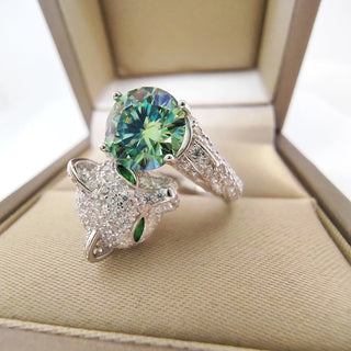 Luomansi 2CT Green Moissanite Leopard Ring with GRA Certificate 100% - S925 Sterling Silver Women