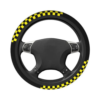 38cm Black Yellow Checkered Steering Wheel Cover Women Men Checkered Auto Car Steering Wheel Protector for Sedan Car 15 inch