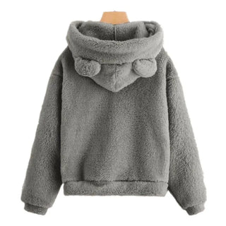 Autumn Winter New Plush Rabbit Ear Hooded Double-sided Velvet Warm Cute Sweater Casual Home Loose Pullover Fashion Tops