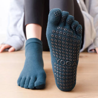 1 Pair Women Yoga Socks Cotton Ladies Anti Slip Silicone Gym Ballet Socks Five Toe Separator Non Slip Sport Dance Elastic Sock