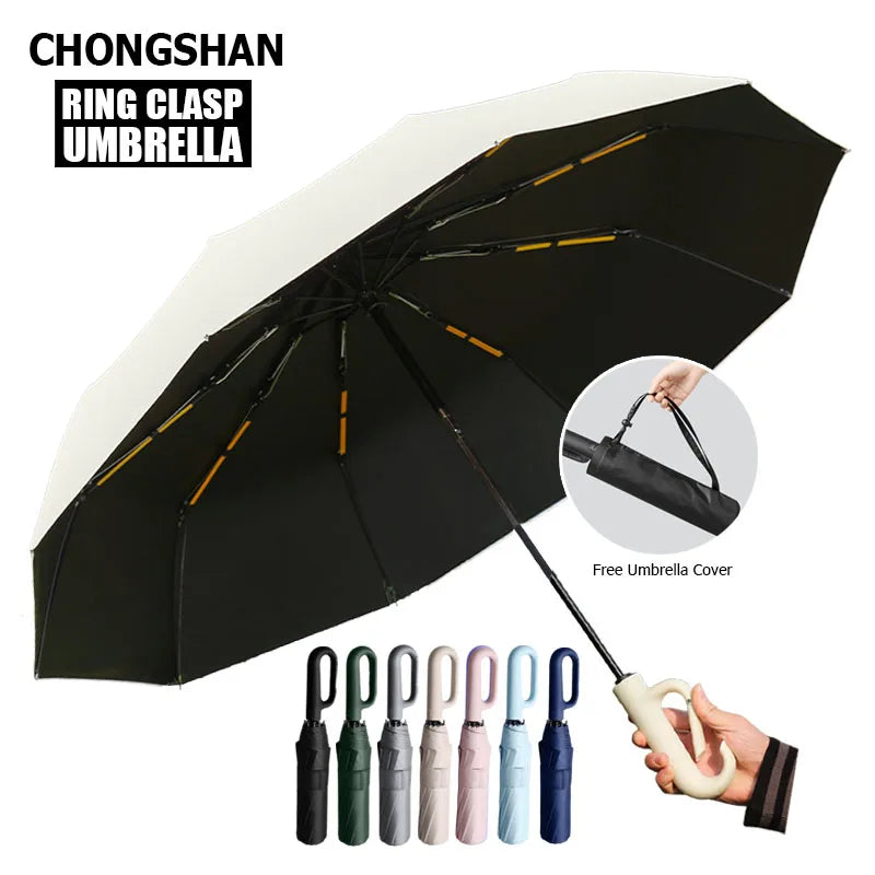 Ring Clasp Automatic Umbrella for Men Women Large Windproof  Folding Umbrella Sun Rain Umbrella Portable Sunshade Strong