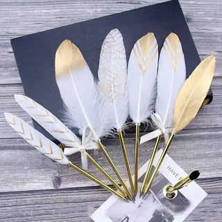 1pc Retro Feather Ballpoint Pen European Style Christmas Gifts Writing Tool Golden Feather Pen Novelty Stationery Wedding Decor