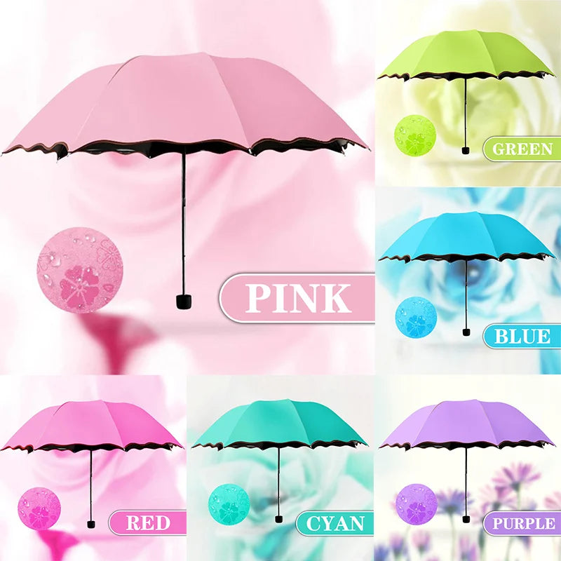 Creative Magic Water Blossom Umbrella Women Fashion Folding Flouncing Umbrella Double Layer Windproof Inside/Outside Uv Umbrella