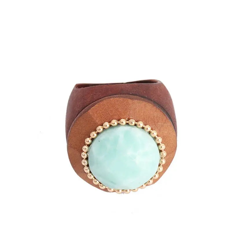 Faceted Natural Stone and Wood Rings for Women Vintage Boho Rings Wholesale