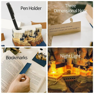 Creative Hand-bound Magic Castle Weekly Calendar With Light Desk Decor 3D Paper Carving Art Craft Notepad Sticky Notes Memo Pads
