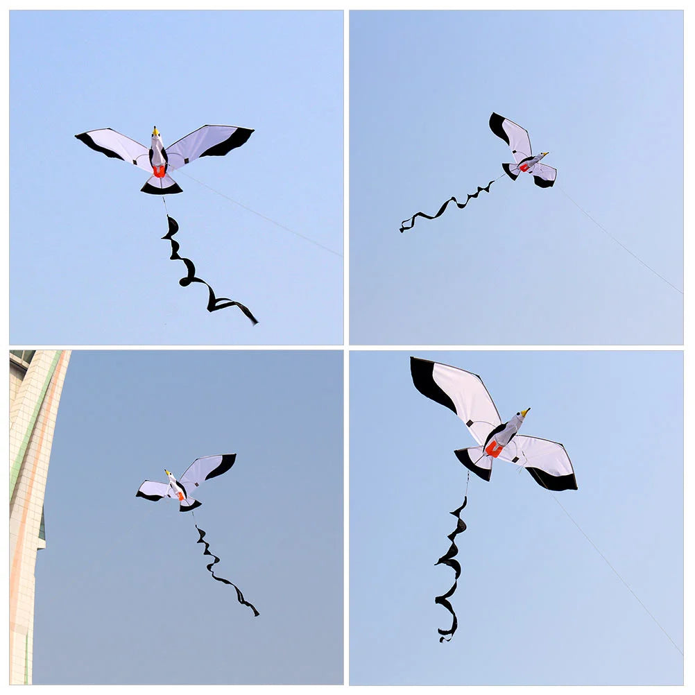 3D Seagull Kite Adult Beach Toys Easy Fly Outdoor Long Tail Kids Plaid Cloth Child