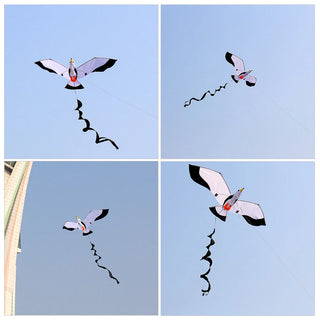 3D Seagull Kite Adult Beach Toys Easy Fly Outdoor Long Tail Kids Plaid Cloth Child