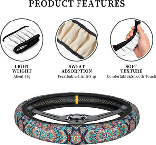 Retro Colorful Mandala Elastic Stretch Steering Wheel Cover Breathable Anti-Slip Fit  Sedans Cars Trucks Universal Fit