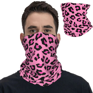 Pink Leopard Animal Print Bandana Neck Gaiter Printed Balaclavas Face Mask Scarf Multifunctional Unisex Adult Breathable