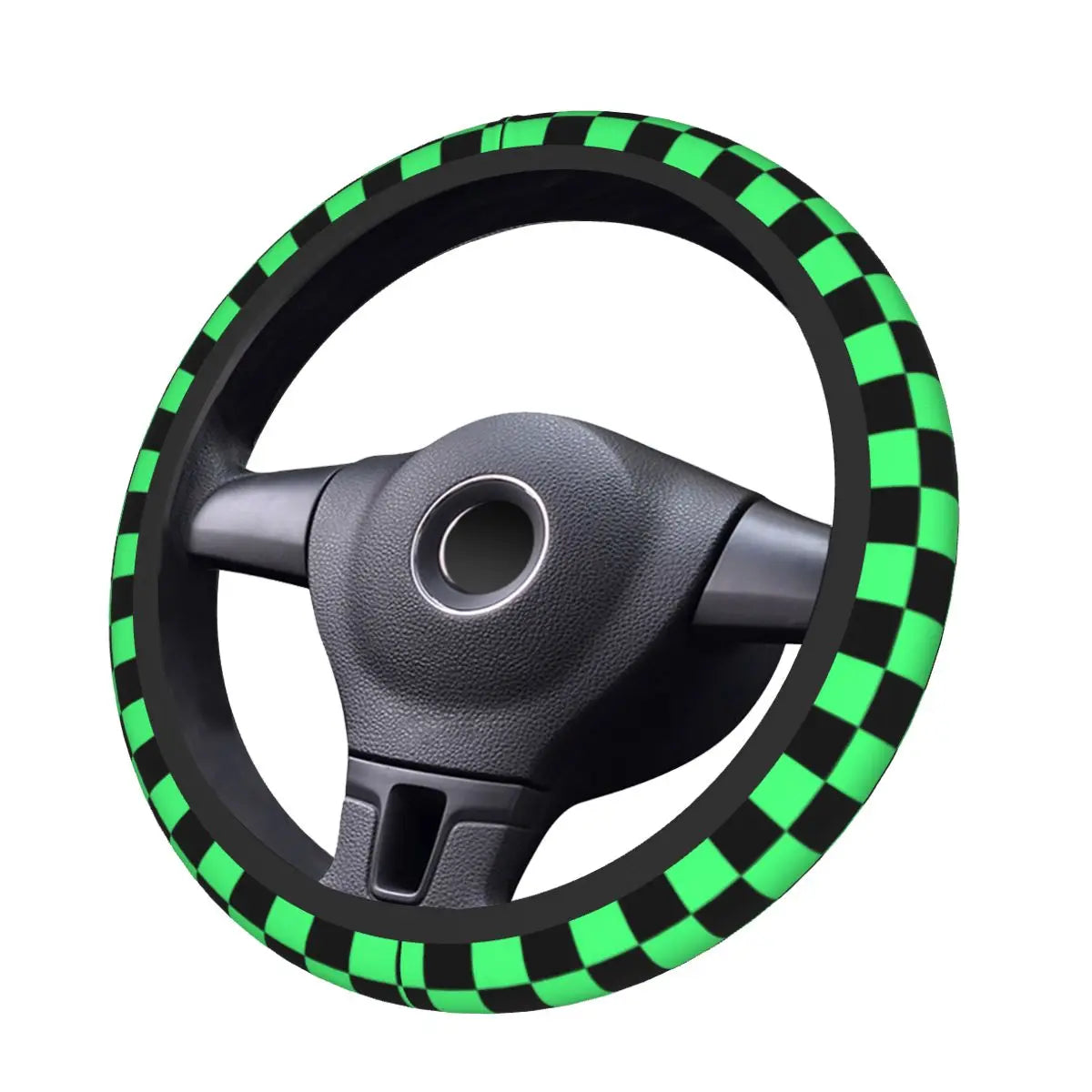 Fashion Black And Green Checkerboard Pattern Steering Wheel Cover Tartan Steering Wheel Protector Universal Fit Car Accessories