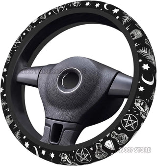 Car Steering Wheel Cover Skull Cat Moon Gothic Design Universal Steering Wheel Protector Anti-Slip Automotive Truck Accessories