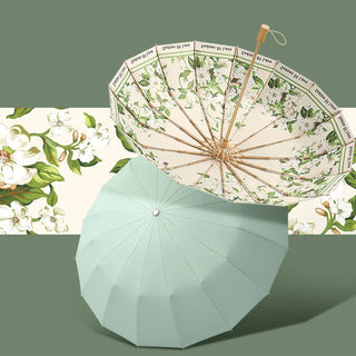 16K Color Coating Fresh Flower Umbrella Sun and Rain Folding Parasol Sunscreen Umbrella for Women Sunshade Sun and UV Protection