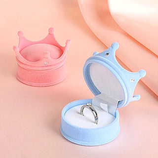 Princess Crown Shaped Ring Box Flocking Proposal Show Love Girl Jewelry Box Earrings Stud Pendant Display Ring Storage Gift Box