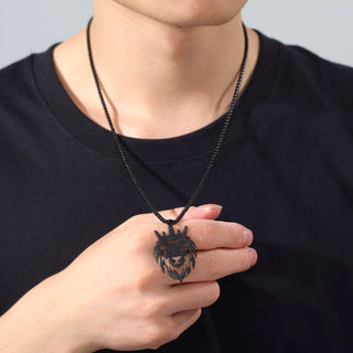 My Shape Lion King Crown Pendent Necklaces for Men Boys Stainless Steel Punk Animal Wolf Charms Choker Chains Hip Hop Jewelry