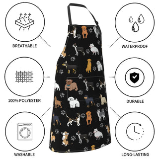 Cute Dog Grooming Apron with 2 Pockets Women Men Adjustable Waterproof Kitchen Cooking Bib Aprons Animals Cat Chicken Aprons