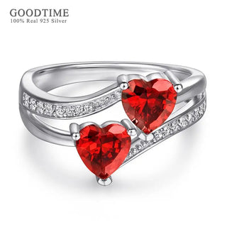 REAL RICH 💍 Luxury Solid Pure 100% 925 Sterling Silver Woman Engagement Ring Double Heart Zircon Jewelry Anniversary Gift For Wedding