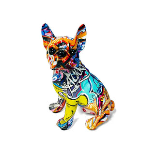 Colorful French bulldog statue, splash art animal crafts, suitable for living room, office desk, bookshelf decoration items.