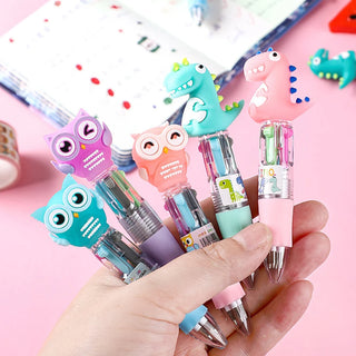 4 Colors Cartoon Animal Ballpen Multicolor Ballpoint Pen Cute Mini Pens Novelty Student Gifts Office School Writing Supplies