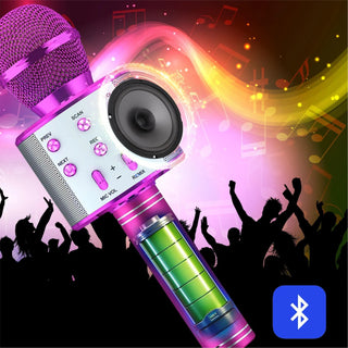 Karaoke Bluetooth Speaker With Microphone,Rechargeable Portable Voice Changer  Wireless Bluetooth Mic for Children