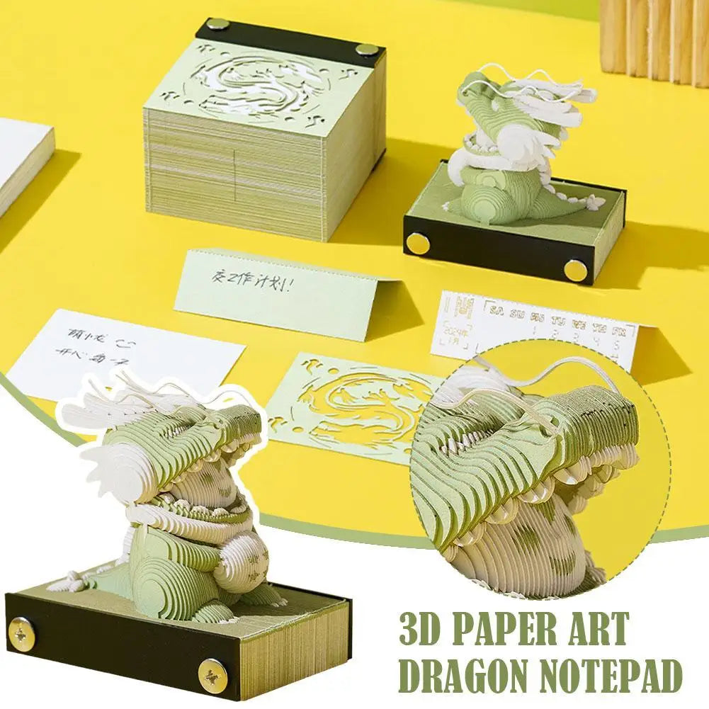 Block 3D Notepad 3D Art Calendar 2024 Cute Dragon Memo Pad Kawaii 3D Sticky Note Blocks 3D Note Paper Carving Model Gift