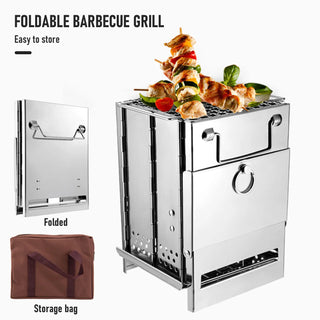 Wood Stove Stainless Steel Foldable Mini Charcoal Grill Lightweight Barbecue Grill for Camping Garden Outdoor Picnic BBQ