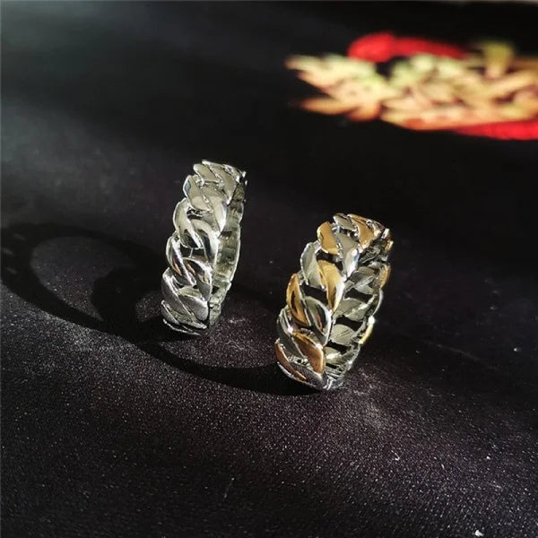 Mens Jewellery Hip Hop Punk Stainless Steel Rings for Men Cross Twist Chain Gold Color Jewelry for Women Gifts Anillo Hombre