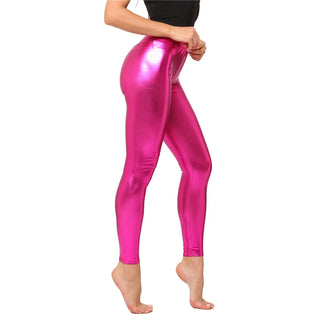 Metallic Color PU Leggings Women Faux Leather Pants Dancing Party Pant Sexy Night Club Skinny Costume Pants Tight Trousers