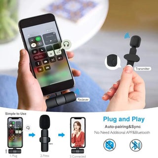 Wireless Lavalier Microphone Portable Audio Video Recording Mini Mic for iPhone Android Live Broadcast Gaming Phone Mic