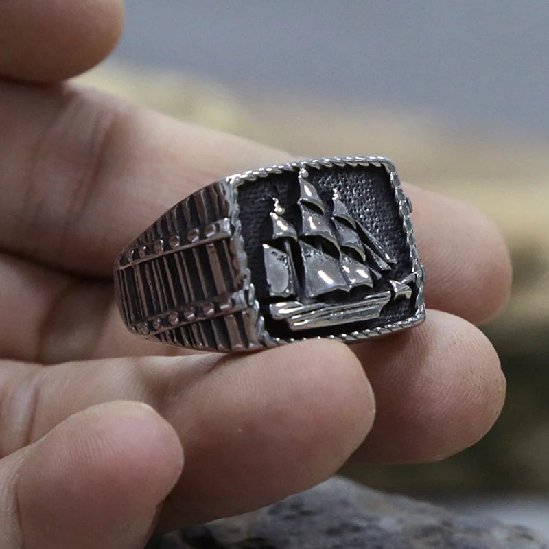 Vintage Pirate Sailboat Viking Ring Men