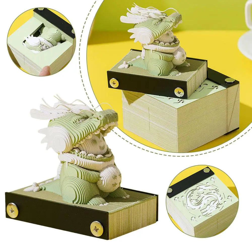 Block 3D Notepad 3D Art Calendar 2024 Cute Dragon Memo Pad Kawaii 3D Sticky Note Blocks 3D Note Paper Carving Model Gift