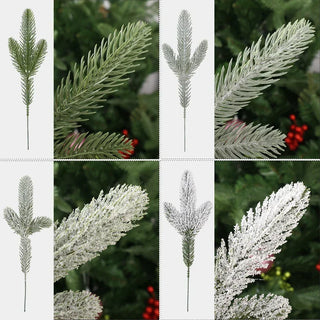 5/10pcs Christmas Pine Needle Branches Xmas Tree Artificial Fake Plant Snowy Twigs Frosted Pines Garland Wreath Party Decor Gift