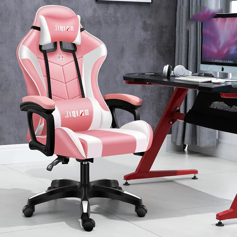 Massage Gaming Chair WCG Ergonomic Chair Fashion Pink  Light Computer Leather Office Chairs Internet Cafe Bedroom Game Chair